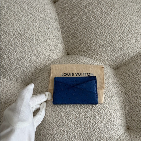Louis Vuitton Ostrich Leather Card Holder, Blue - Picture 1 of 10